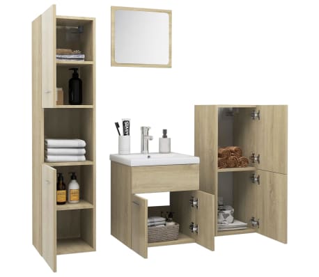vidaXL Vonios kambario baldų komplektas, ąžuolo spalvos, MDP