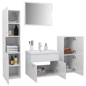 vidaXL Vonios kambario baldų komplektas, baltas, mediena, ypač blizgus