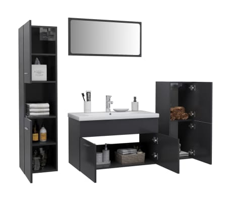 vidaXL Set Mobili da Bagno Grigio in Truciolato