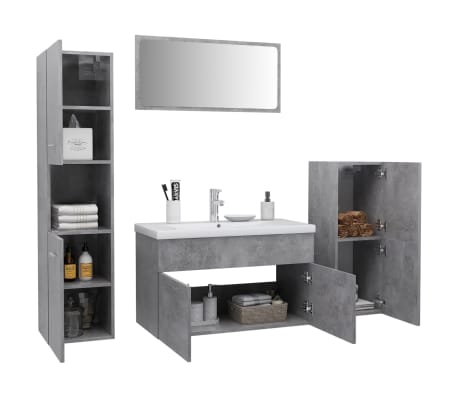 vidaXL Vonios kambario baldų komplektas, betono pilkos spalvos, MDP