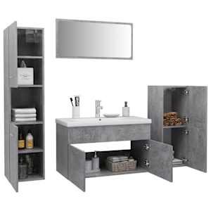 vidaXL Vonios kambario baldų komplektas, betono pilkos spalvos, MDP