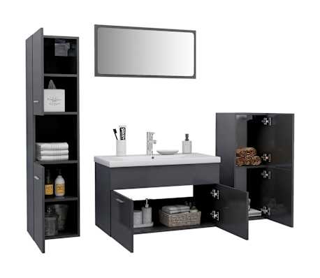 vidaXL Vonios kambario baldų komplektas, pilkas, MDP, ypač blizgus