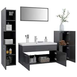 vidaXL Vonios kambario baldų komplektas, pilkas, MDP, ypač blizgus