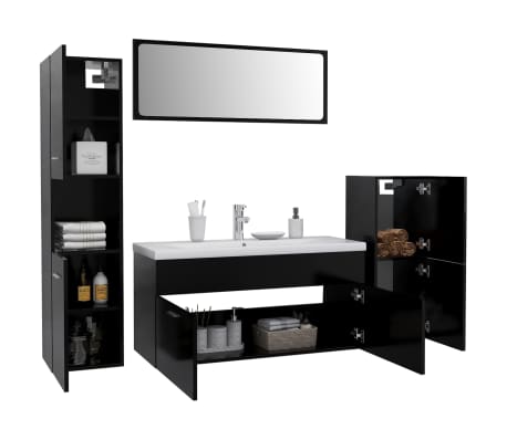 vidaXL Vonios kambario baldų komplektas, juodos spalvos, MDP