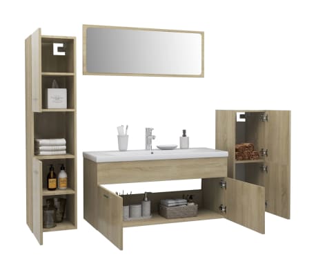 vidaXL Vonios kambario baldų komplektas, ąžuolo spalvos, MDP