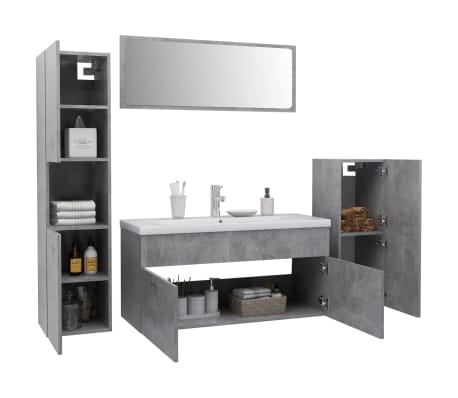 vidaXL Vonios kambario baldų komplektas, betono pilkos spalvos, MDP