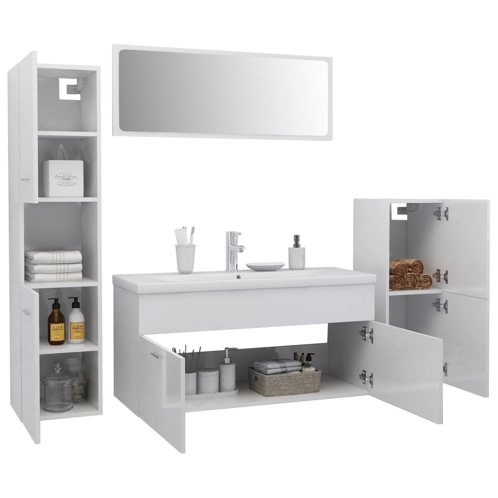 vidaXL Bathroom Furniture Set High Gloss White Engineered Wood