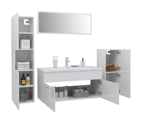 vidaXL Bathroom Furniture Set High Gloss White Engineered Wood