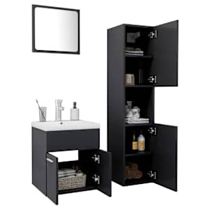 vidaXL Vonios kambario baldų komplektas, pilkos spalvos, MDP