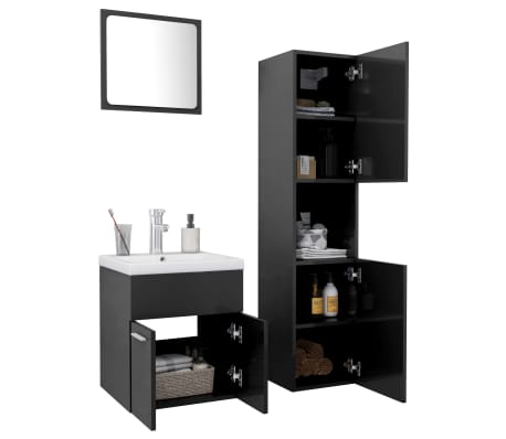 vidaXL Vonios kambario baldų komplektas, pilkas, MDP, ypač blizgus