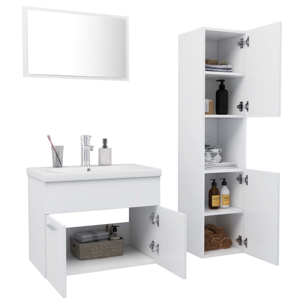 vidaXL Set mobilier de baie, alb, lemn prelucrat