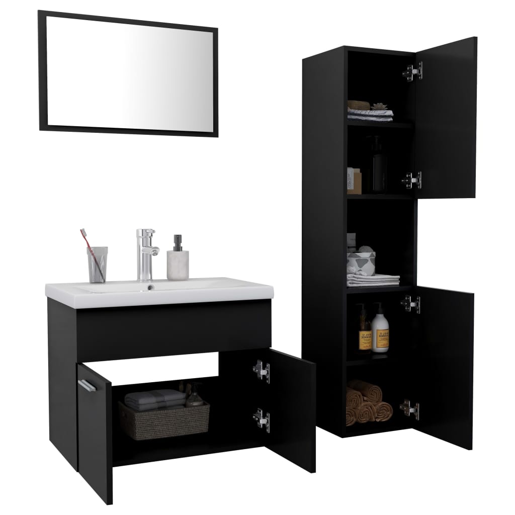 vidaXL Set mobilier de baie, negru, lemn prelucrat