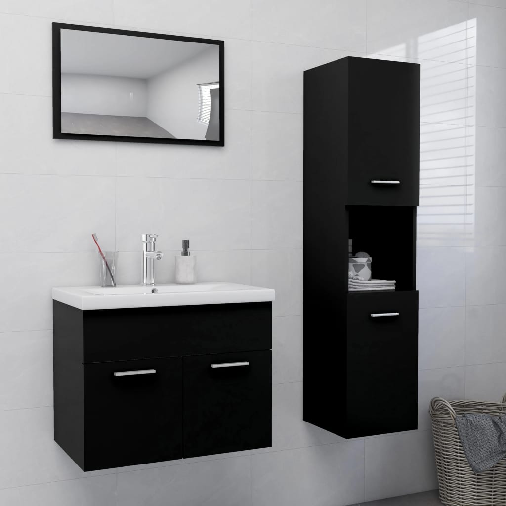 vidaXL Set mobilier de baie, negru, lemn prelucrat