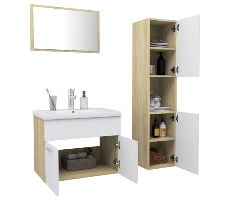 vidaXL Bathroom Furniture Set White and Sonoma Oak Engineered Wood