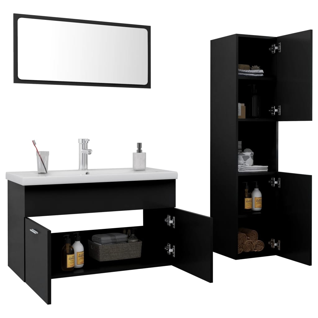 vidaXL Bathroom Furniture Set Black Engineered Wood