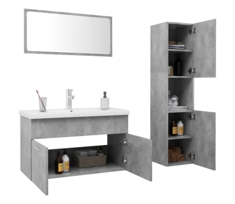 vidaXL Vonios kambario baldų komplektas, betono pilkos spalvos, MDP