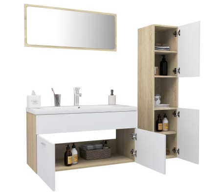 vidaXL Bathroom Furniture Set White and Sonoma Oak Engineered Wood