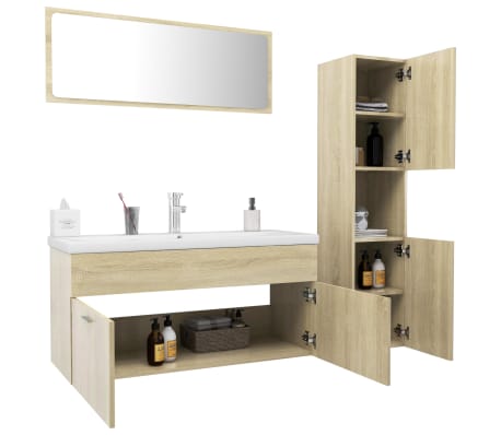 vidaXL Vonios kambario baldų komplektas, ąžuolo spalvos, MDP