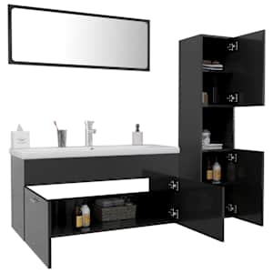 vidaXL Vonios kambario baldų komplektas, pilkas, MDP, ypač blizgus