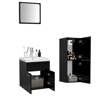 vidaXL Set mobilier de baie, negru, lemn prelucrat