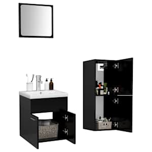 vidaXL Set mobilier de baie, negru, lemn prelucrat