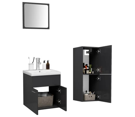 vidaXL Vonios kambario baldų komplektas, pilkos spalvos, MDP