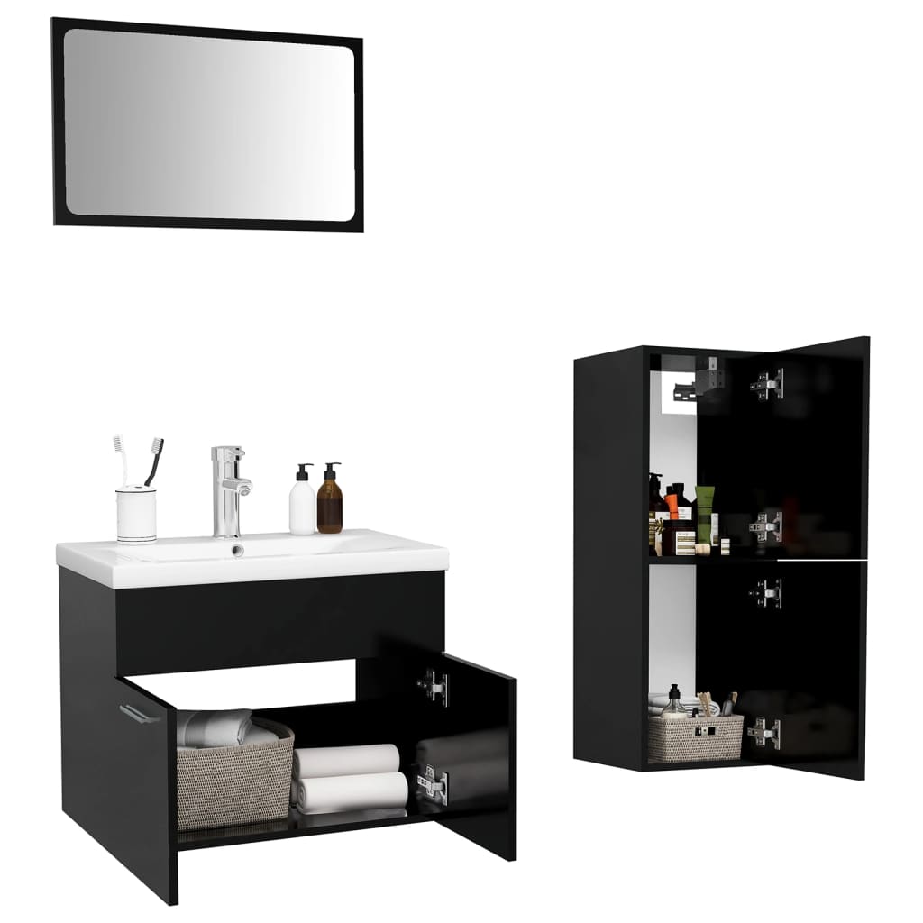 vidaXL Bathroom Furniture Set Black Engineered Wood