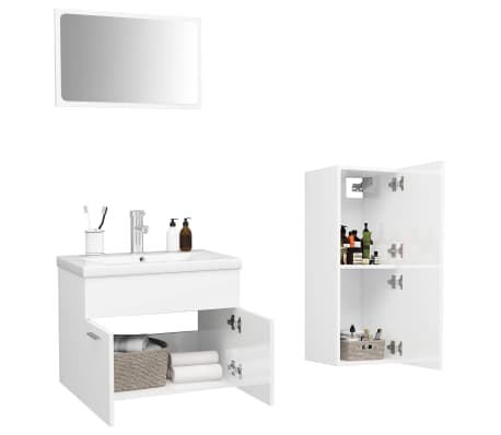 vidaXL Vonios kambario baldų komplektas, baltas, mediena, ypač blizgus