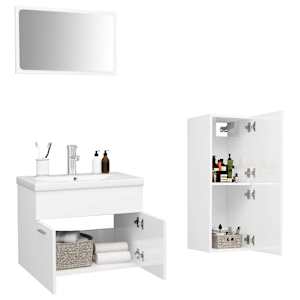 vidaXL Vonios kambario baldų komplektas, baltas, mediena, ypač blizgus