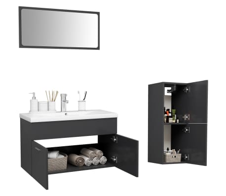 vidaXL Vonios kambario baldų komplektas, pilkos spalvos, MDP