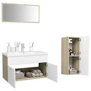 vidaXL Vonios kambario baldų komplektas, baltos ir ąžuolo spalvos, MDP