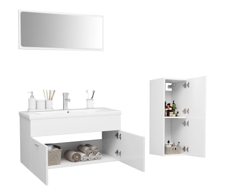 vidaXL Ensemble de meubles de salle de bain Blanc Agglom&eacute;r&eacute;