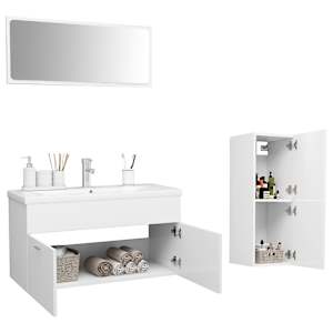 vidaXL Ensemble de meubles de salle de bain Blanc Agglom&eacute;r&eacute;