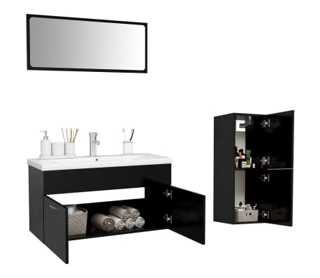 vidaXL Set kupaonskog namje&scaron;taja od konstruiranog drva crni