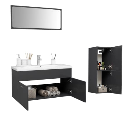 vidaXL Vonios kambario baldų komplektas, pilkos spalvos, MDP