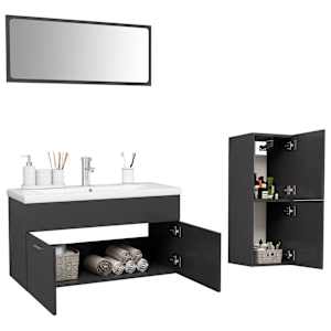 vidaXL Vonios kambario baldų komplektas, pilkos spalvos, MDP