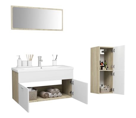 vidaXL Vonios kambario baldų komplektas, baltos ir ąžuolo spalvos, MDP