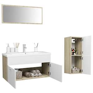 vidaXL Vonios kambario baldų komplektas, baltos ir ąžuolo spalvos, MDP