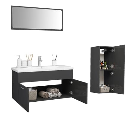 vidaXL Bathroom Furniture Set High Gloss Grey Engineered Wood