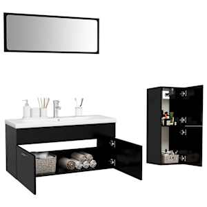 vidaXL Vonios kambario baldų komplektas, juodos spalvos, MDP