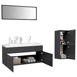 vidaXL Vonios kambario baldų komplektas, pilkos spalvos, MDP