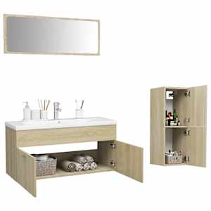 vidaXL Vonios kambario baldų komplektas, ąžuolo spalvos, MDP