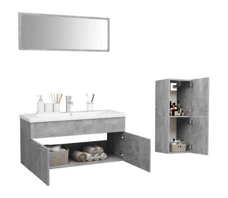 vidaXL Vonios kambario baldų komplektas, betono pilkos spalvos, MDP
