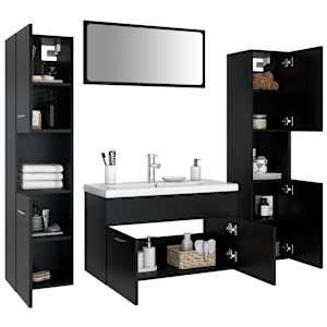 vidaXL Vonios kambario baldų komplektas, juodos spalvos, MDP