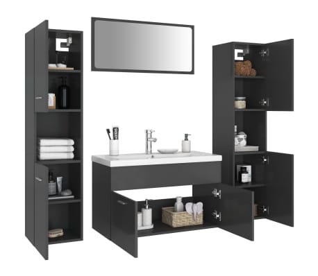 vidaXL Vonios kambario baldų komplektas, pilkos spalvos, MDP