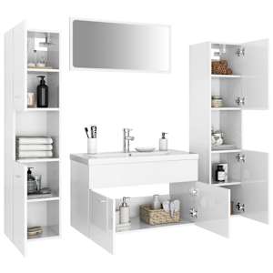 vidaXL Vonios kambario baldų komplektas, baltas, MDP, ypač blizgus