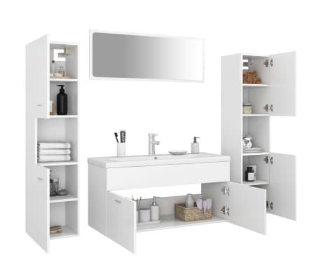 vidaXL Vonios kambario baldų komplektas, baltos spalvos, MDP