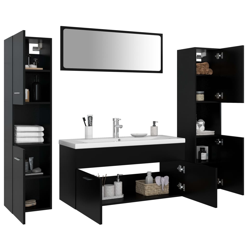 vidaXL Conjunto de muebles de baño aglomerado negro