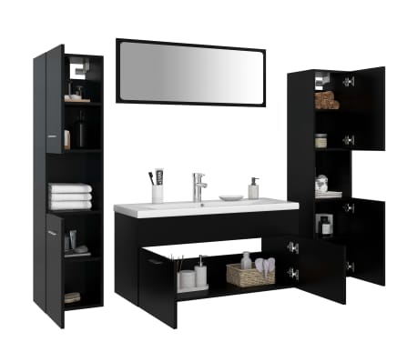 vidaXL Conjunto de muebles de baño aglomerado negro