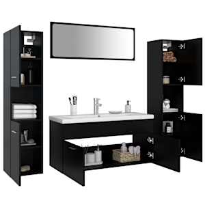 vidaXL Vonios kambario baldų komplektas, juodos spalvos, MDP